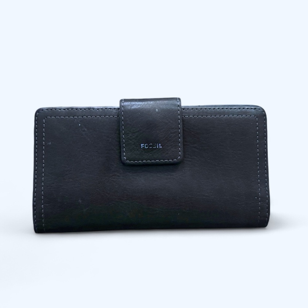 Fossil Logan RFID tab clutch wallet dark navy blue